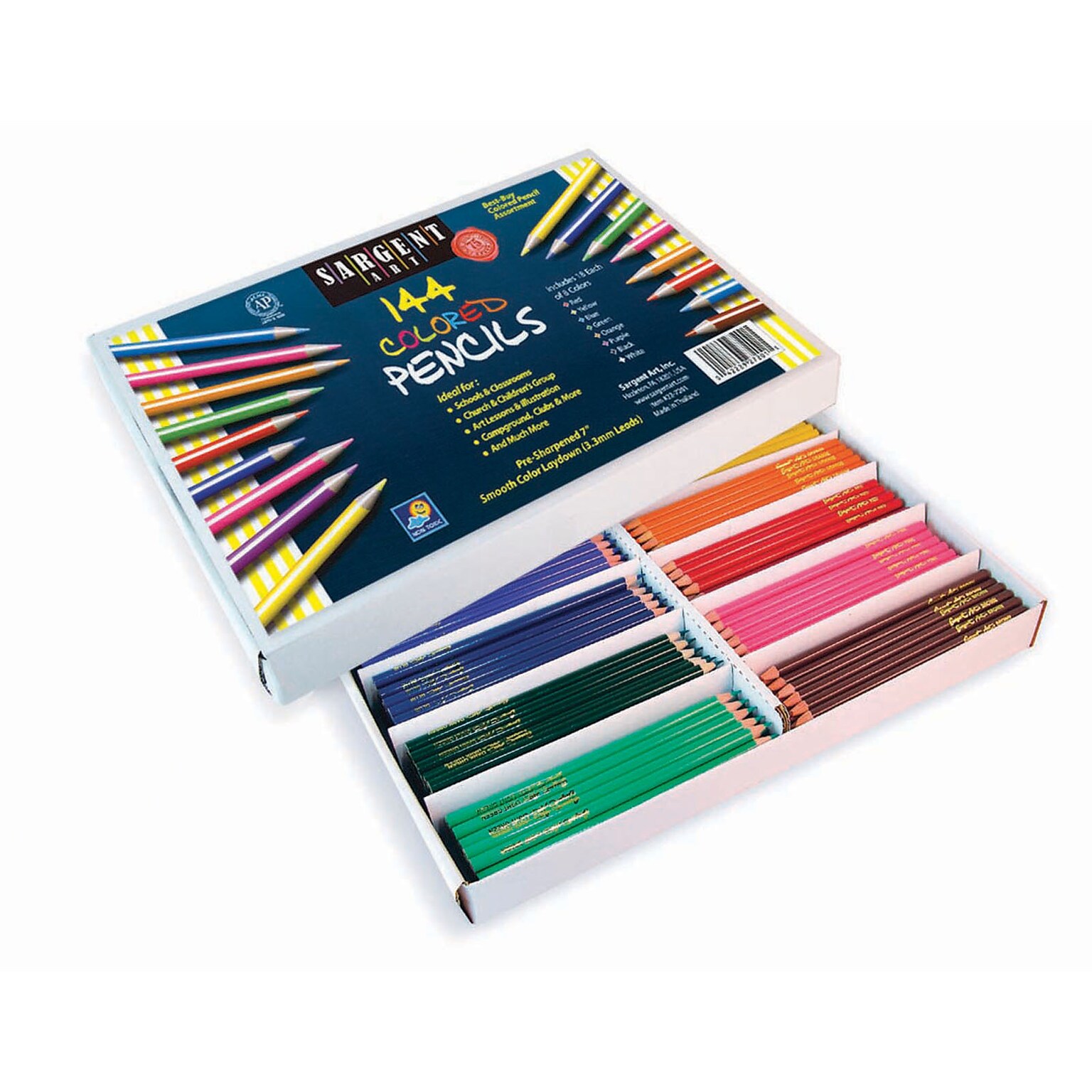 Sargent Art Pre-Sharpened Assorted Colored Pencil, 7, 144/Pack (SAR227201)