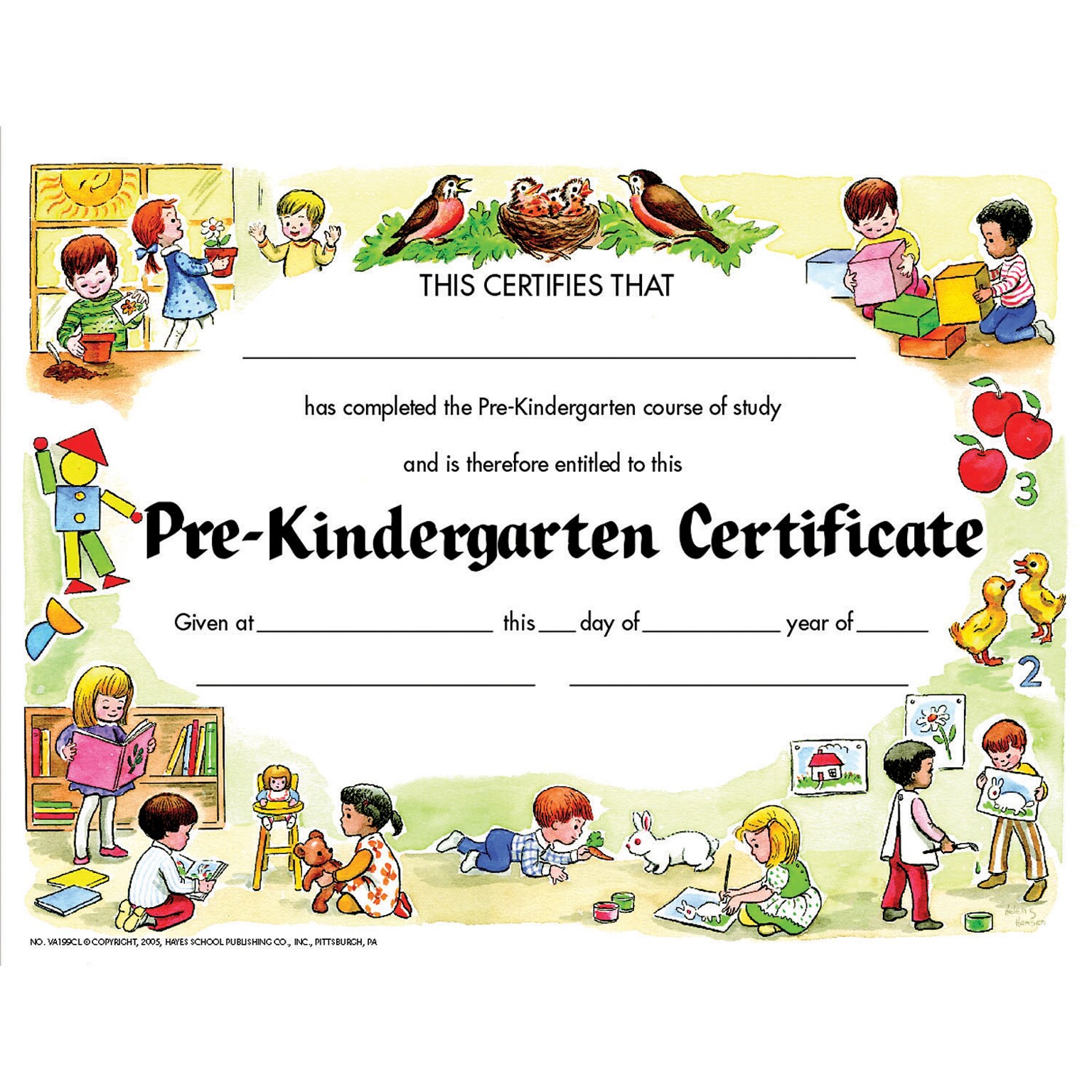 Hayes® Assorted Border Pre Kindergarten Certificate, 8 1/2(L) x 11(W), 5/Bundle