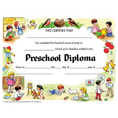 Hayes® White Border Pre School Diploma Certificate, 8 1/2(L) x 11(W), 2/Bd