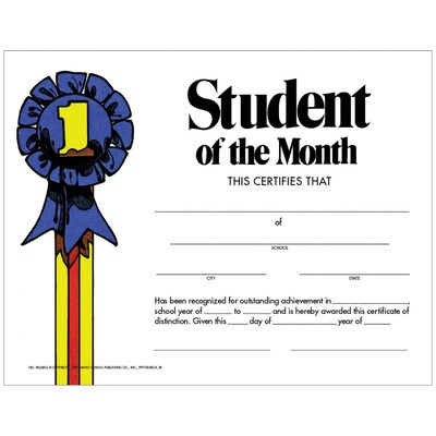 Hayes Student of the Month Certificate, 8.5 x 11, Pack of 30 (H-VA228CL)