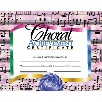 Hayes Choral Achievement Certificate, 8.5 x 11, Pack of 30 (H-VA515)