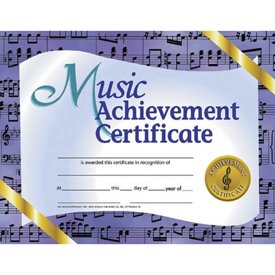 Hayes® Blue Border Music Achievement Certificate, 8 1/2(L) x 11(W), 30/PK, 3 PK/BD