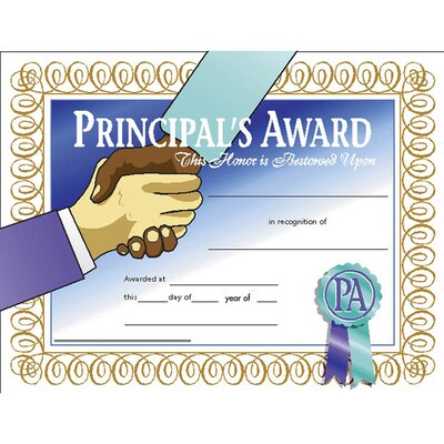 Hayes Principals Award Certificate, 8.5 x 11, Pack of 30 (H-VA589)