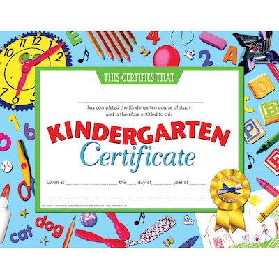 Hayes® Blue Border Kindergarten Certificate, 8 1/2(L) x 11(W)