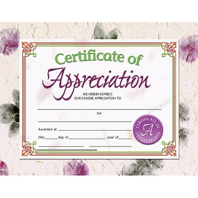 Hayes Certificate of Appreciation, 8.5" x 11", Pack of 30 (H-VA614)