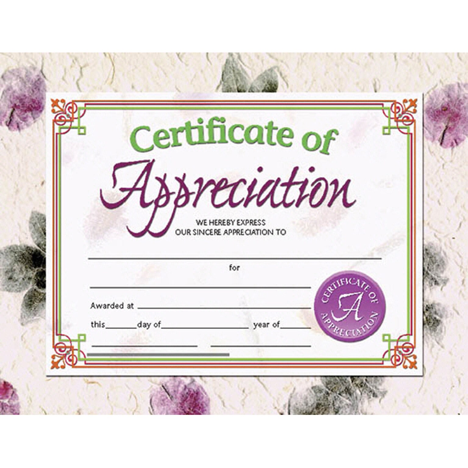 Hayes Certificate of Appreciation, 8.5 x 11, Pack of 30 (H-VA614)