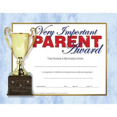 Hayes Very Important Parent Award Certificate, 8.5 x 11, Pack of 30 (H-VA641)