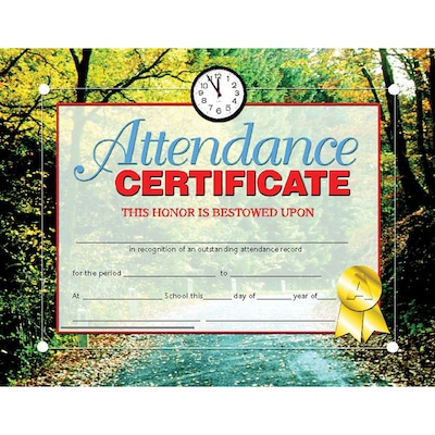 Hayes Attendance Certificate, 8.5 x 11, Pack of 30 (H-VA680)