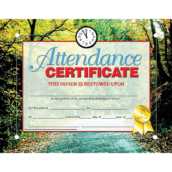 Hayes Attendance Certificate, 8.5 x 11, Pack of 30 (H-VA680)