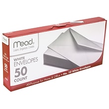 Mead #10 Plain Envelopes, 9.7 x 4.3 x 1.4, White, Total 600 Envelopes, 12 Packs/Bundle (MEA75050)