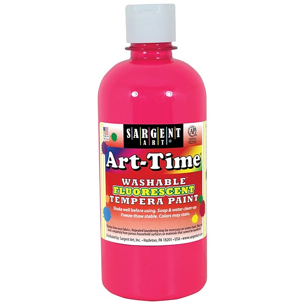 Sargent Art® Art-Time® Washable Fluorescent Tempera Paint, 16oz, Pink, Bundle of 3 (SAR174729)