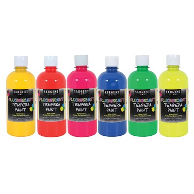 Sargent Art Fluorescent Tempera Paint, Assorted Colors, 16 oz., Set of 6 (SAR175700)