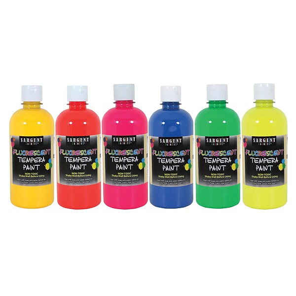Sargent Art Fluorescent Tempera Paint, Assorted Colors, 16 oz., Set of 6 (SAR175700)
