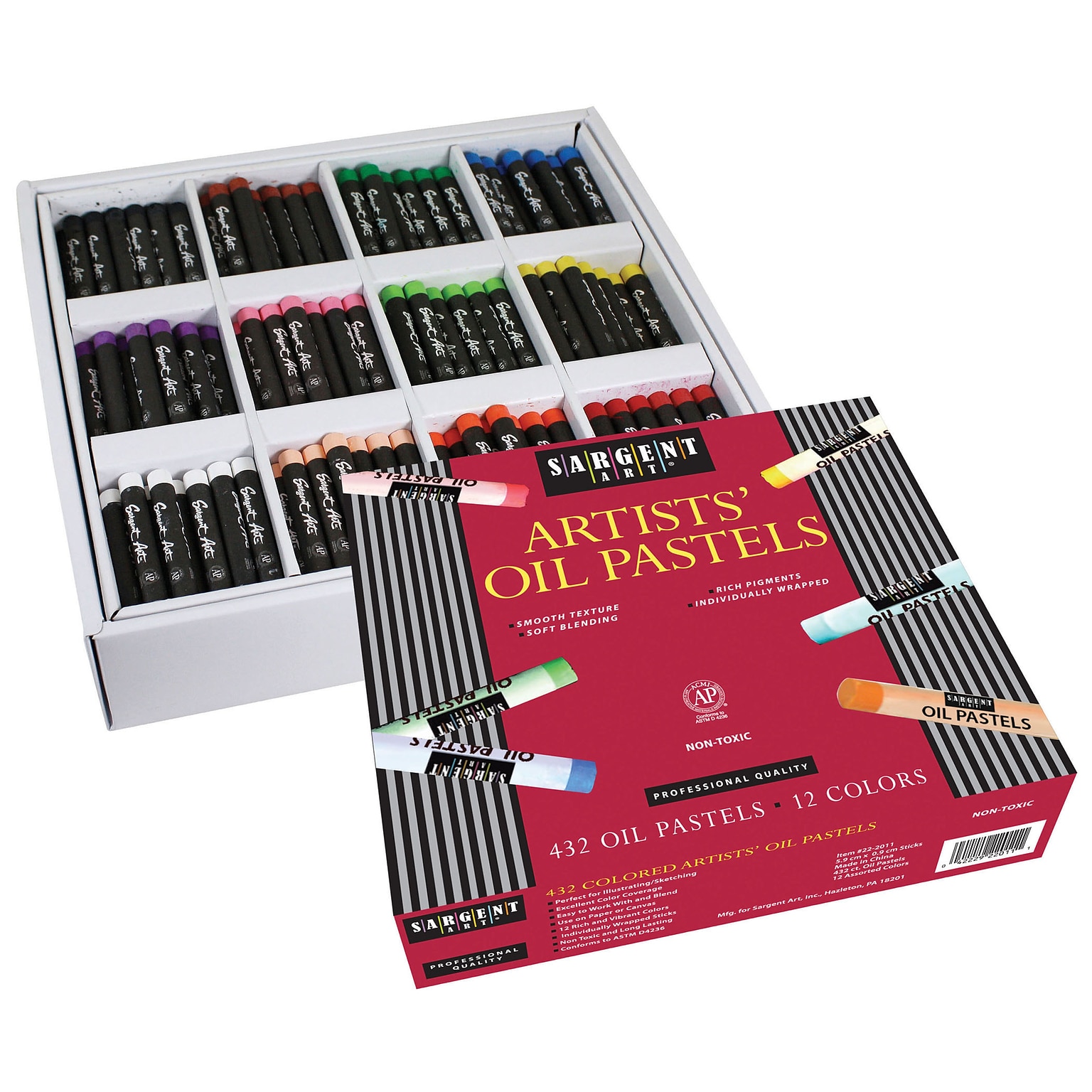 Sargent Art Artist Oil Pastels, Standard Size, 12 Assorted Colors, 432 Count (SAR222011)