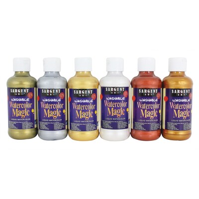 Sargent Art Watercolor Magic Washable Liquid Watercolor, 6 Metallic Colors, 8 oz. bottles (SAR226097)