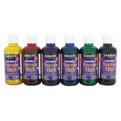 Sargent Art Watercolor Magic Washable Liquid Watercolor, 6 Glitter Colors, 8 oz. (SAR229099)