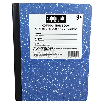 Sargent Art® 9.75 x 7.5 100-Sheet Hard Cover Composition Book, Blue