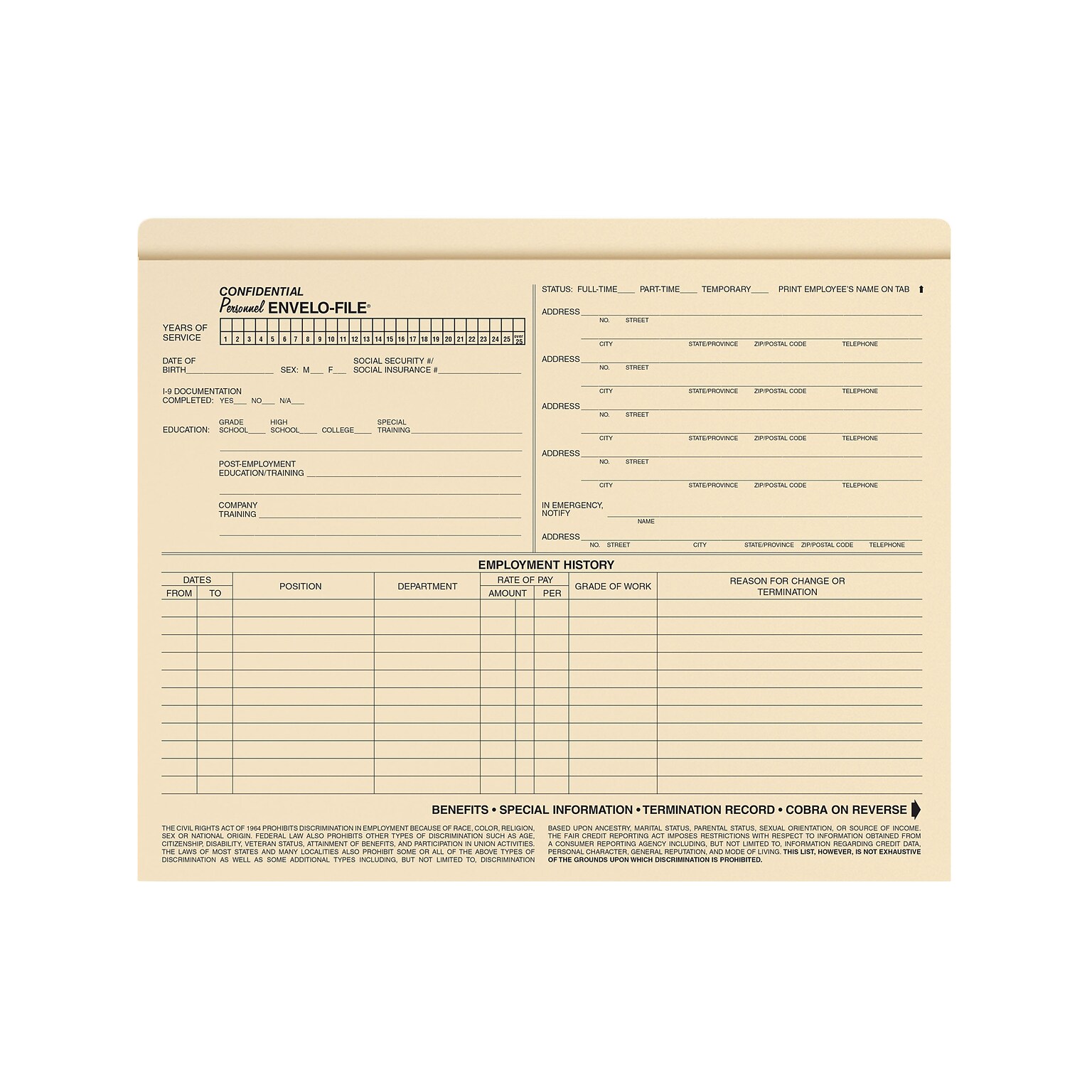 ComplyRight Employee Personnel Envelope (A0717)