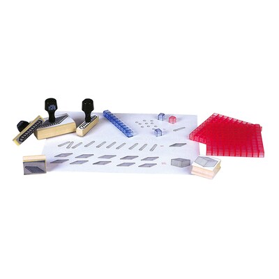 Base 10 Block Stamps with grooved hardwood handle, Set of 4