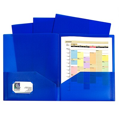 C-Line, Blue Two Pocket Poly Portfolios Without Prongs Pack of 10, 8.5 x 11 paper size (CLI32955)