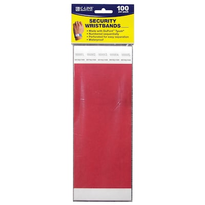 C-Line® CLI89104 Security Wristbands, Red, Pack of 100