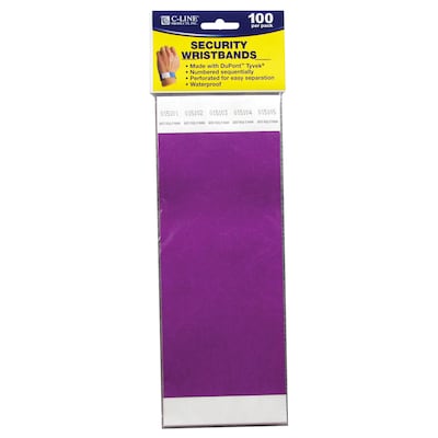 C-Line® CLI89109 Security Wristbands, Purple, Pack of 100