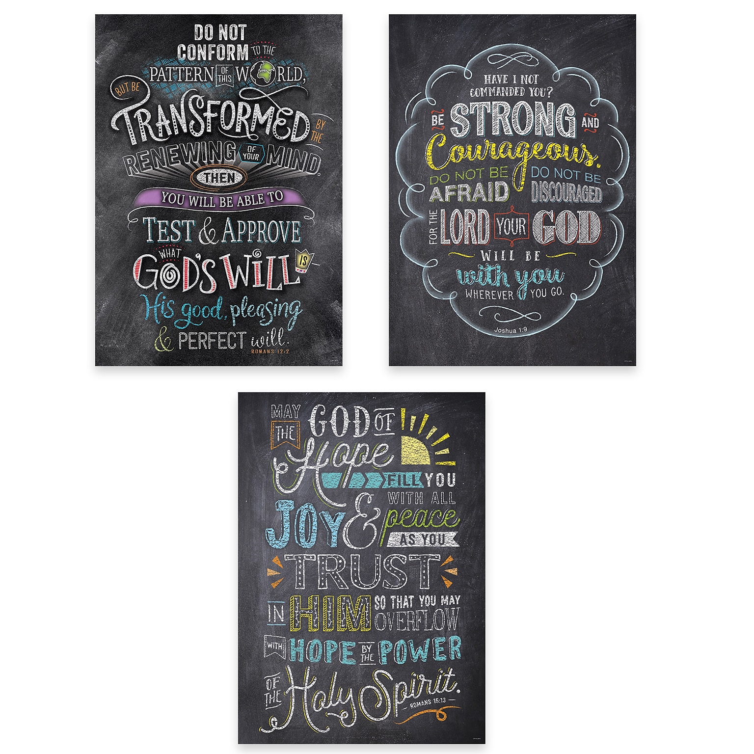 Creative Teaching Press Bible Verses in Chalk Rejoice Inspire U Poster 3-Pack (CTP2274)