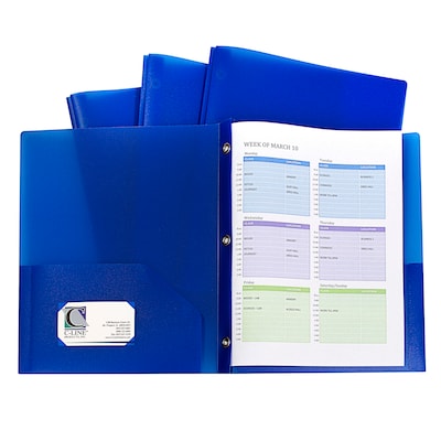 C-Line, Blue Two Pocket Poly Portfolios With 3 Prongs Pack of 10, 8.5 x 11 paper size (CLI32965)