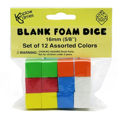 Koplow Games Assorted Color Blank Foam Dice, 12/Pack (KOP17335)