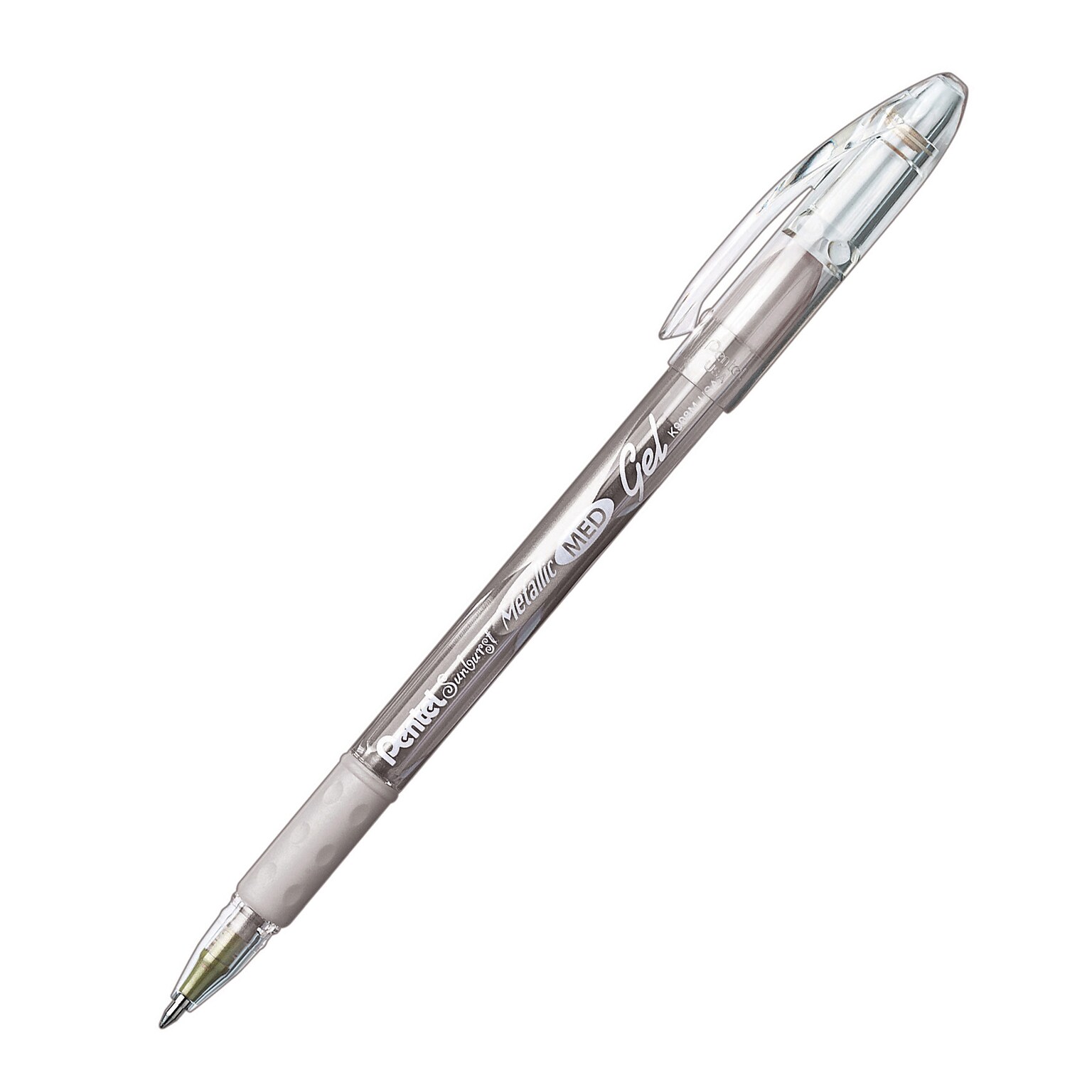 Pentel Sunburst Silver Metallic Pen, 0.8mm Metal Tip, Silver Bundle of 12 (PENK908Z)