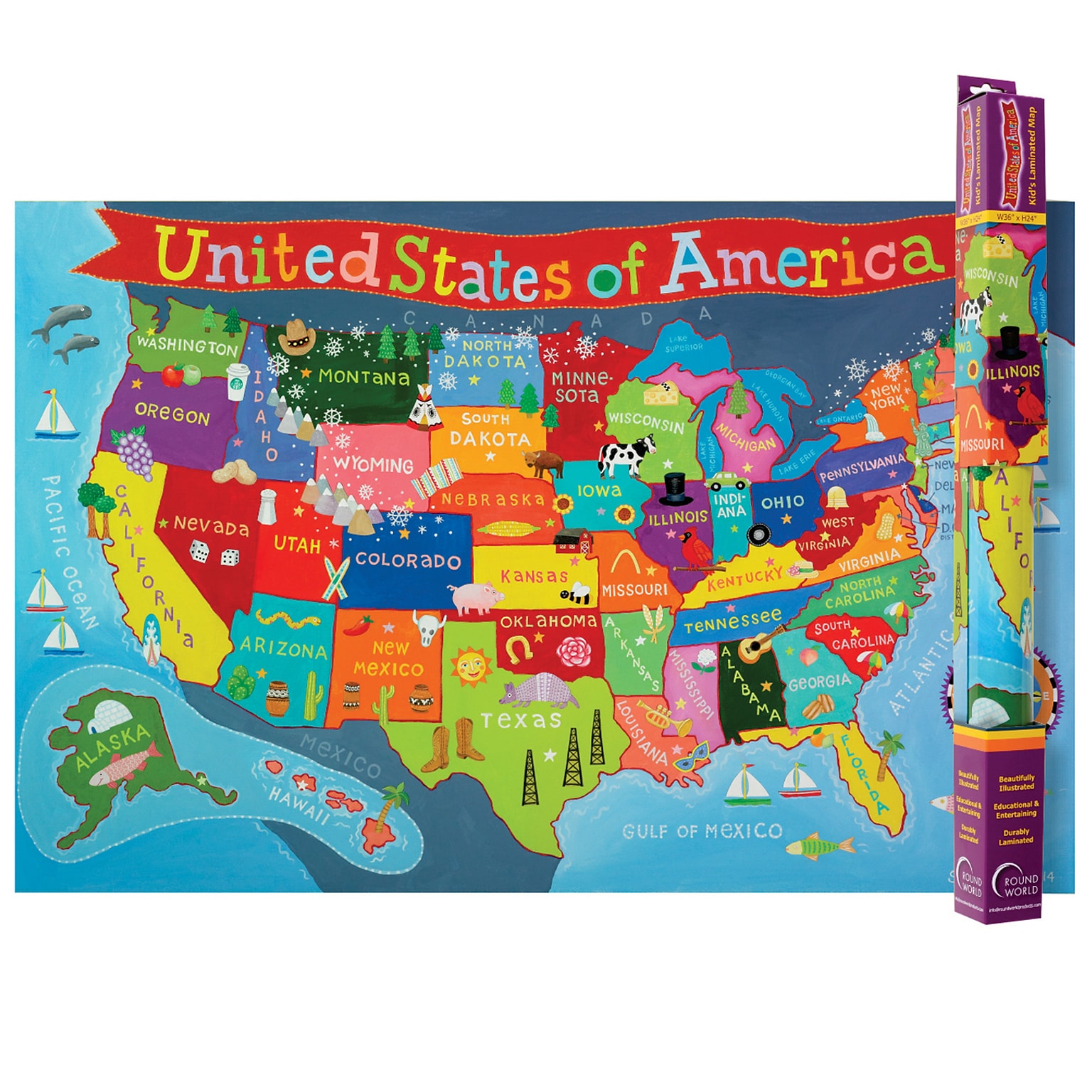 Round World Products United States Map for Kids, 24 x 36 (RWPKM02)