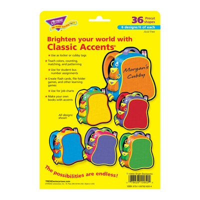 TREND T-10950 5.5" DieCut Bright Backpacks Classic Accents, Multicolor