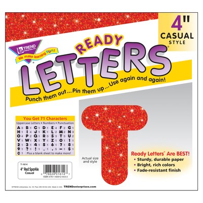 Trend Enterprises Casual Sparkles Plus Ready Uppercase Letter, 4", Red