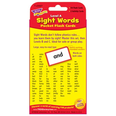 Sight Words – Level A Pocket Flash Cards for Grades PreK-3, 56 Pack (T-23027)