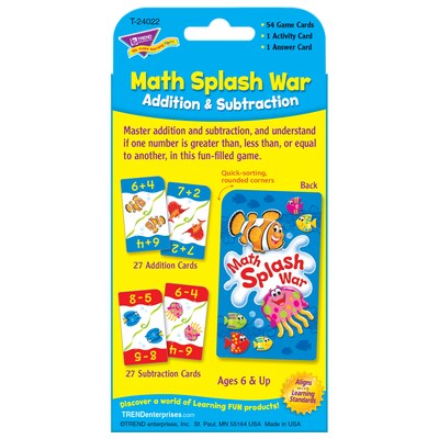 Math Splash War Addition & Subtraction Challenge Cards for Grades 1-3, P56 Pack (T-24022)