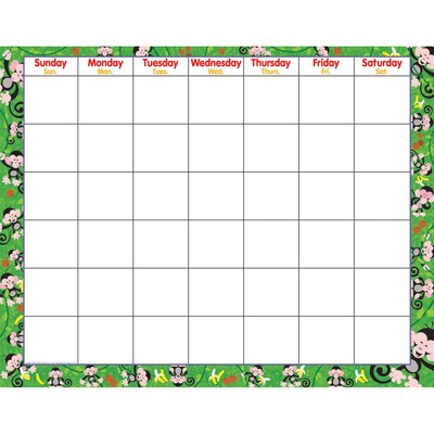 Trend Wipe-Off Monthly Calendar Grid, Monkey Mischief