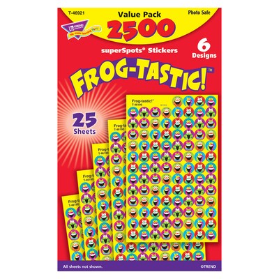 Trend Enterprises, Inc. SuperSpots® Frog-tastic!® Frog Stickers, Multicolor, 2500/Pkg