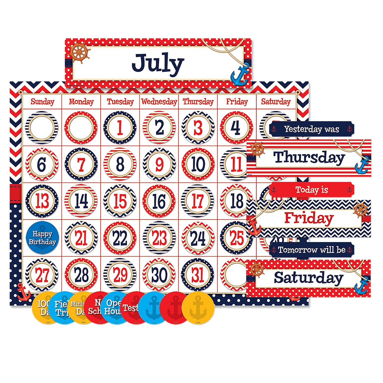 Teacher Created Resources Nautical Calendar Bulletin Board Display Set, 72/Set (TCR5492)