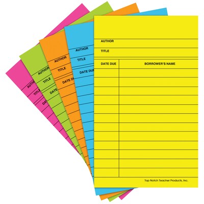 Top Notch Teacher Products Library Cards, Assorted Brite Colors, 500/Box (TOP369)