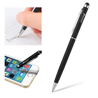 Insten Metal 2-in-1 Capacitive Touch Screen Stylus Ballpoint Pen, Black
