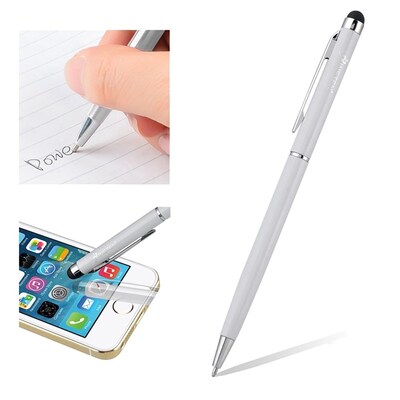 Insten Universal Silver 2in1 Capacitive Touch Screen Stylus with Ball Point Pen