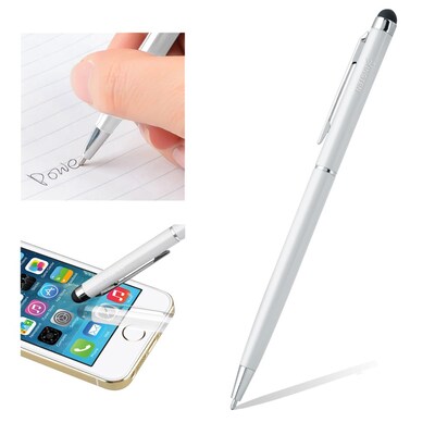 Insten® Universal 2-in-1 Capacitive Stylus with Ball Point Pen, White (2027046)