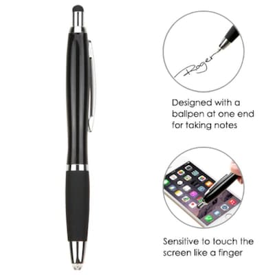 Insten Flashlight Stylus Soft Touch Screen Pen (with Ball-Point Pen) Black