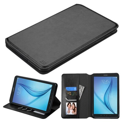 Insten Book-Style Leather Fabric Cover Case w/stand/card slot For Samsung Galaxy Tab E 8 - Black
