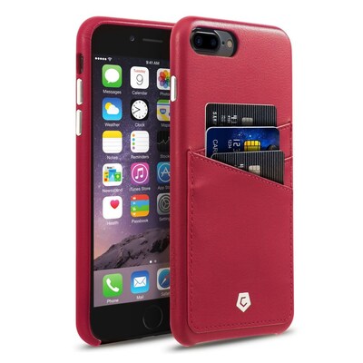 Cobble Pro Leather Slim Rear Protective Shell Case with Card Slot Wallet Holder for Apple iPhone 7 Plus/ 8 Plus, Burgundy Red