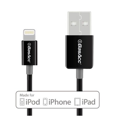 BasAcc 6.6 ft Lightning 8 Pin USB Charging Cable (Apple MFI Certificated) for Apple Devices, Black