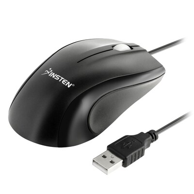 Insten Corded USB 2.0 Ergonomic Optical Scroll Wheel Mouse, Black