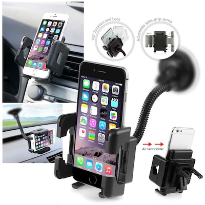 Insten Universal Black Cell Phone Holder Windshield Car Mount For Smartphone