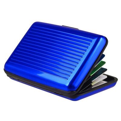 Insten Aluminum Business Card Case With Snap Closure, Blue