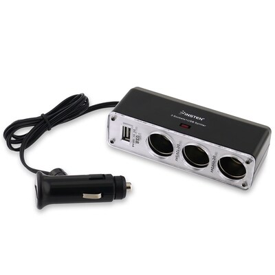 Insten® Three-Way Car Cigarette Lighter Socket Splitter W/USB Port, Black